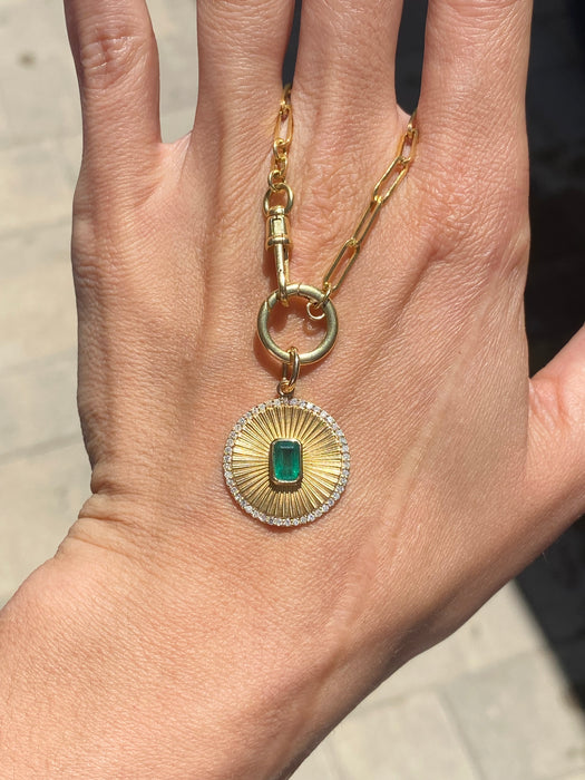 14K Gold Fluted Emerald & Diamond Halo Charm