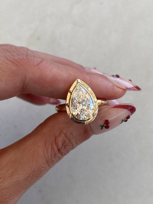 14K Double Bezel Set 3.02 Carat Lab Pear Diamond Ring