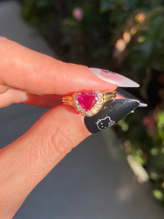 18k ruby diamond heart ring size 6.25