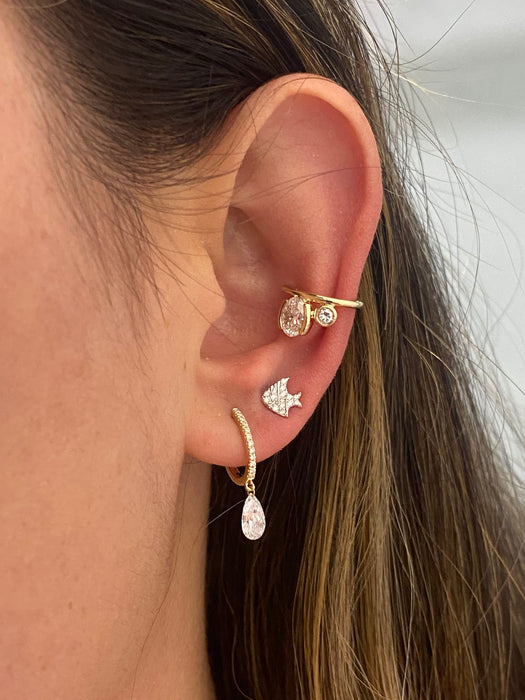 14K 1.2 TCW Lab Grown Diamond Pear Drop Huggie Earrings