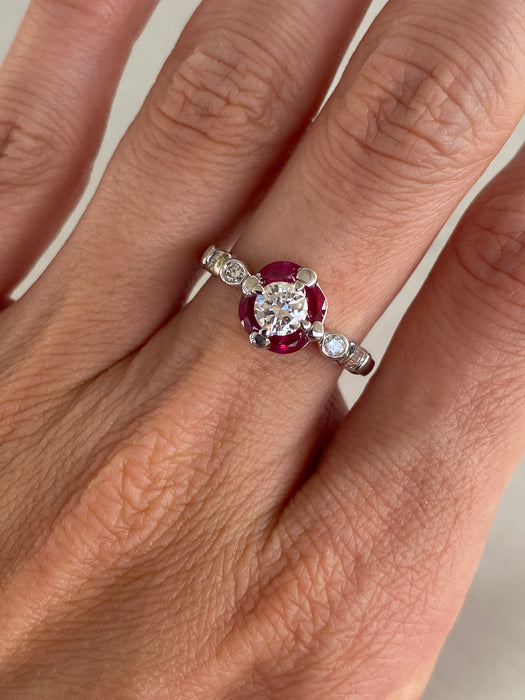 Vintage Platinum 900 Ruby and Diamond Ring