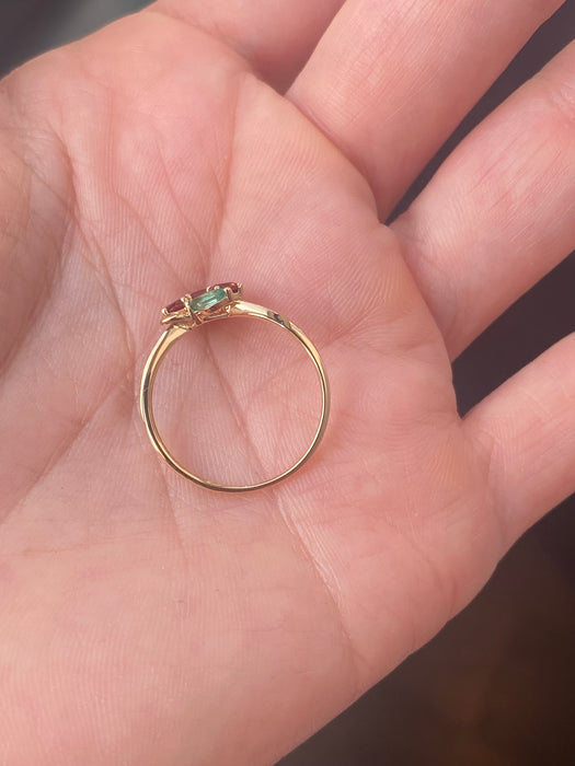 14k garnet emerald cherry ring