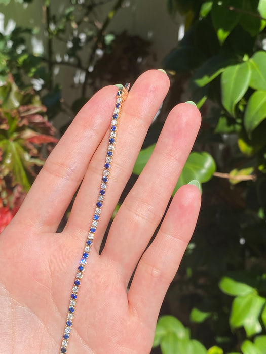 14k blue sapphire diamond bracelet 6.75”
