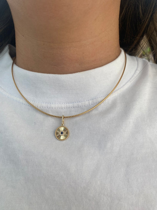 14K Gold Diamond Evil Eye Fluted Disc Charm