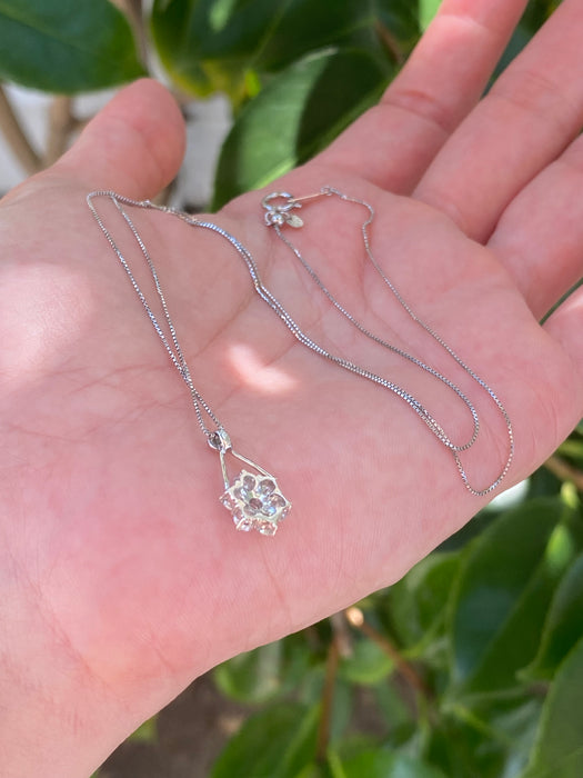 Platinum white and purple flower diamond necklace