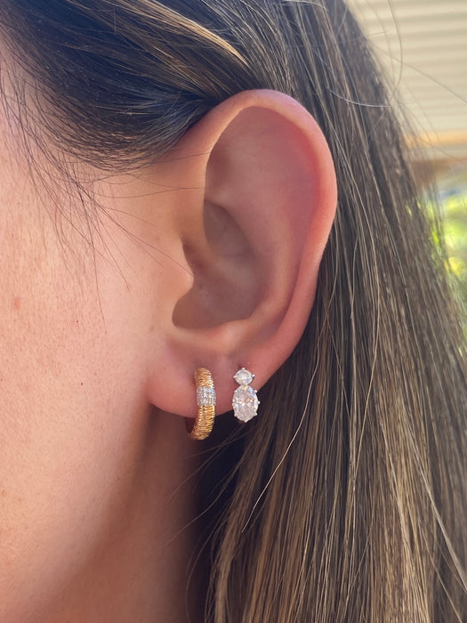 14K Gold Textured Croissant Diamond Huggie Earrings