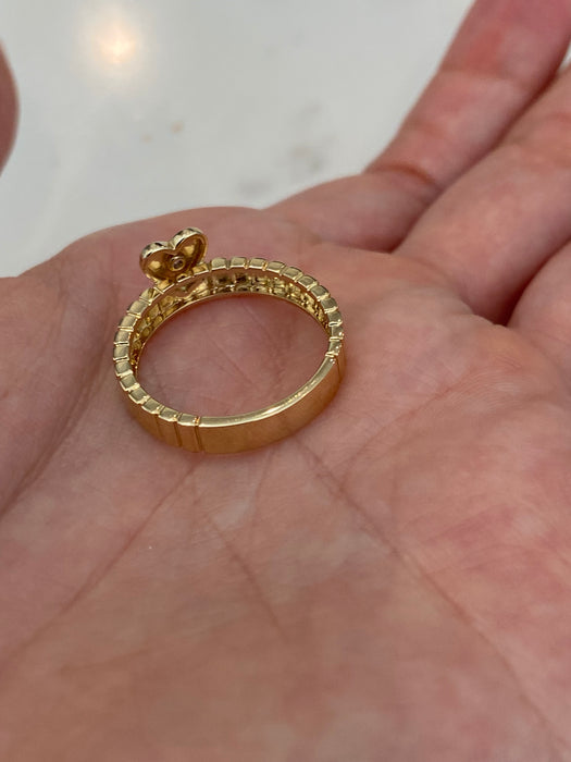 14K Gold Ribbed Diamond Heart Ring – Size 6.75
