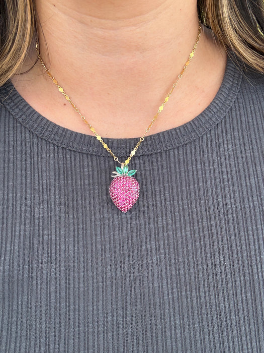 14k white gold ruby and emerald strawberry charm