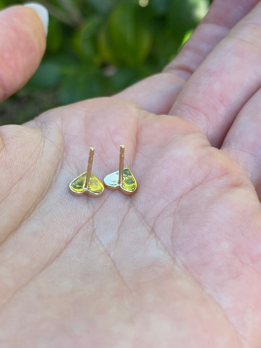 14K Gold Purple Enamel Diamond Heart Stud Earrings