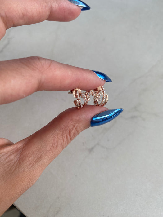 14k Rose Gold Diamond Butterfly J Huggie Earrings | Petite Diamond Huggies