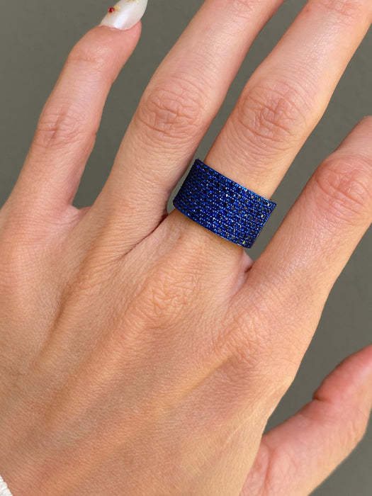 14K Blue Rhodium Blue Sapphire Cigar Band Ring (1.90 TCW)