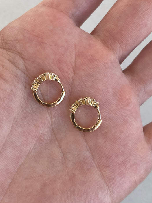 14K Gold Lab Diamond Offset Huggie Earrings