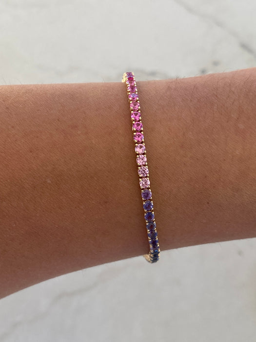 14K Gold Rainbow Sapphire Tennis Bracelet