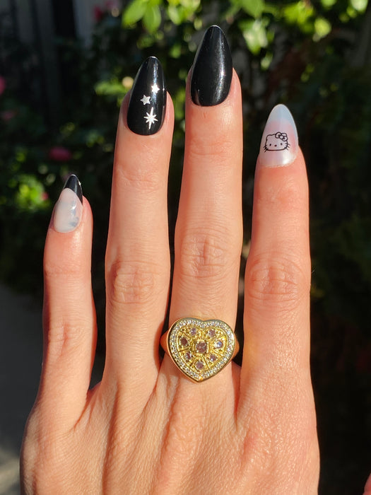 18k rose cut diamond heart ring size 6.5