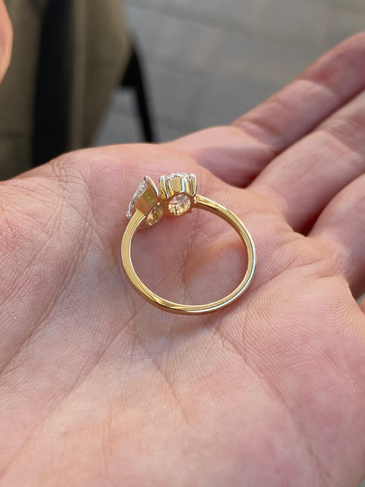14K Two-Tone Gold 2 Carat Lab Diamond Toi et Moi Ring – Oval & Pear Cut – Size 7