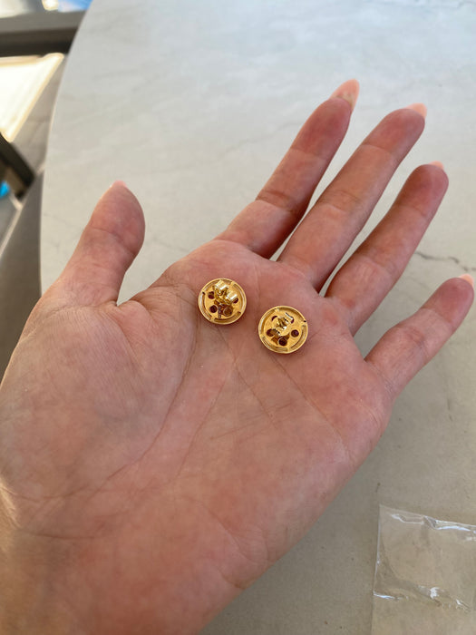 14K Gold Pink Flush Set Button Sapphire Stud Earrings