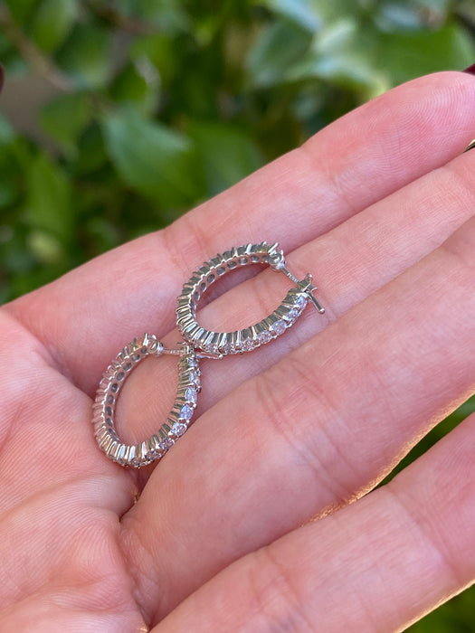 Platinum 1 carat diamond hoop earrings