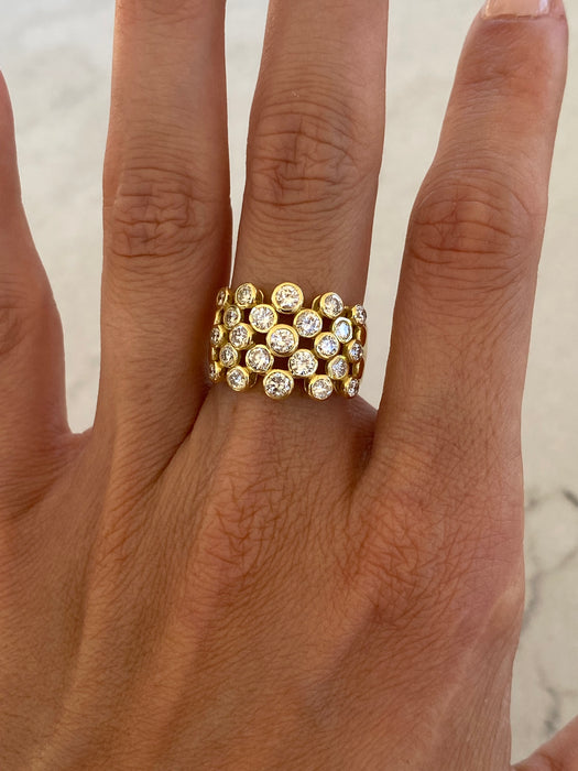 Vintage 18K Gold Five-Row Diamond Bezel Ring