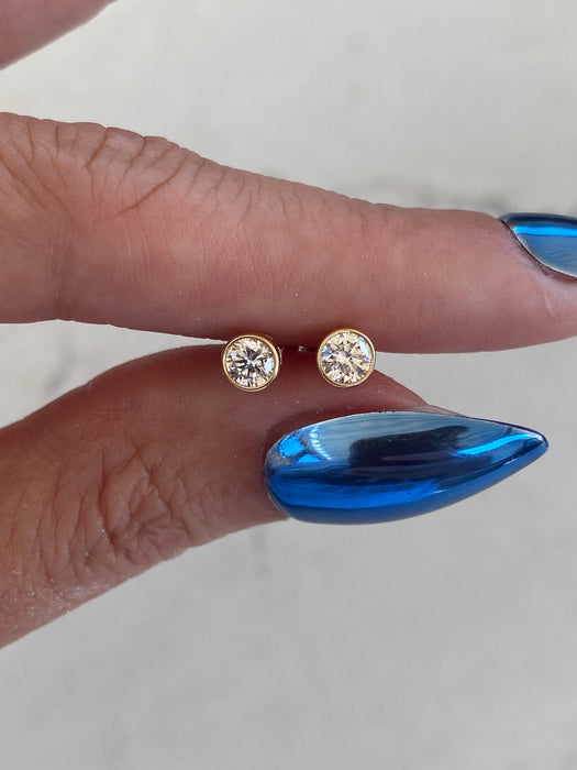 14K Gold Bezel Set Lab Diamond Stud Earrings