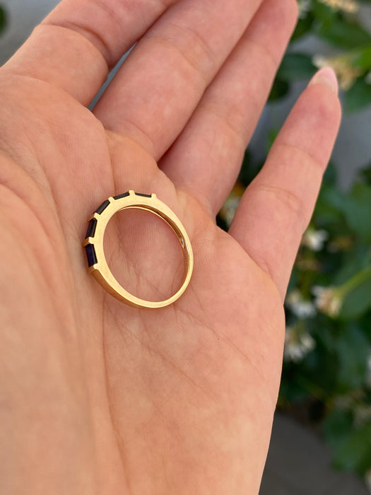 14K Gold Baguette Blue Sapphire Ring