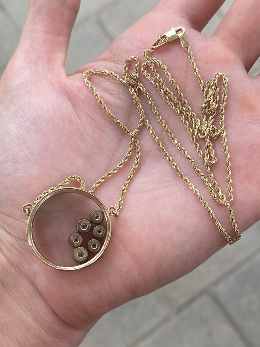 14K Vintage Diamond Glass Shaker Rope Chain Necklace