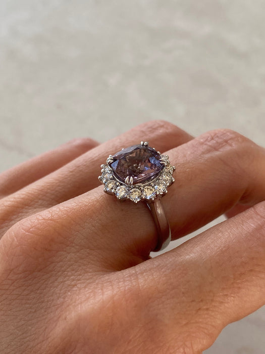 Vintage Platinum 950 Purple Spinel Cushion-Cut Ring