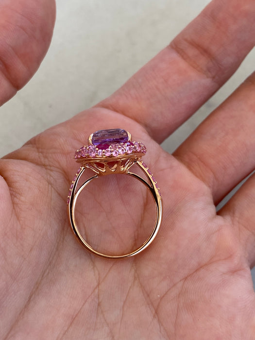 18K Rose Gold Amethyst & Pink Sapphire Ring | 4.10 Carat Amethyst