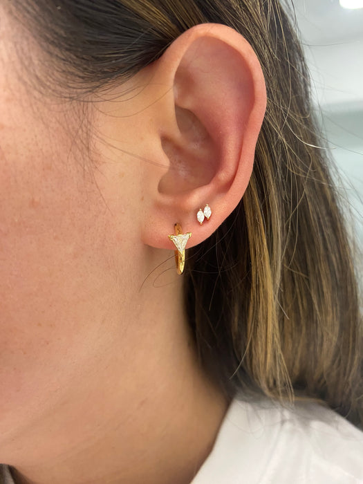 14K Gold Natural Light Yellow Trillion Diamond J-Huggie Earrings – 0.60 TCW