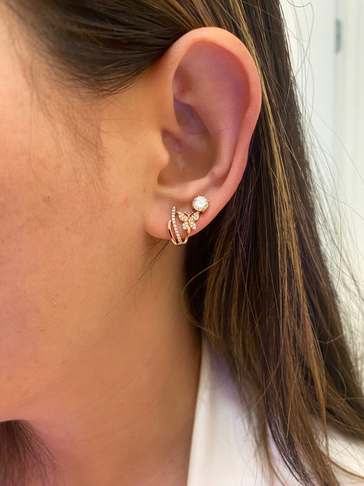 14k Rose Gold Diamond Butterfly J Huggie Earrings | Petite Diamond Huggies