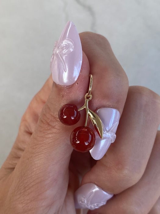 14K Red Agate Cherry Charm