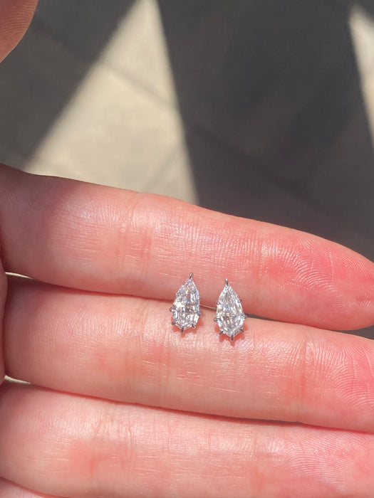 14K White Gold Step-Cut Marquise Lab Diamond Stud Earrings