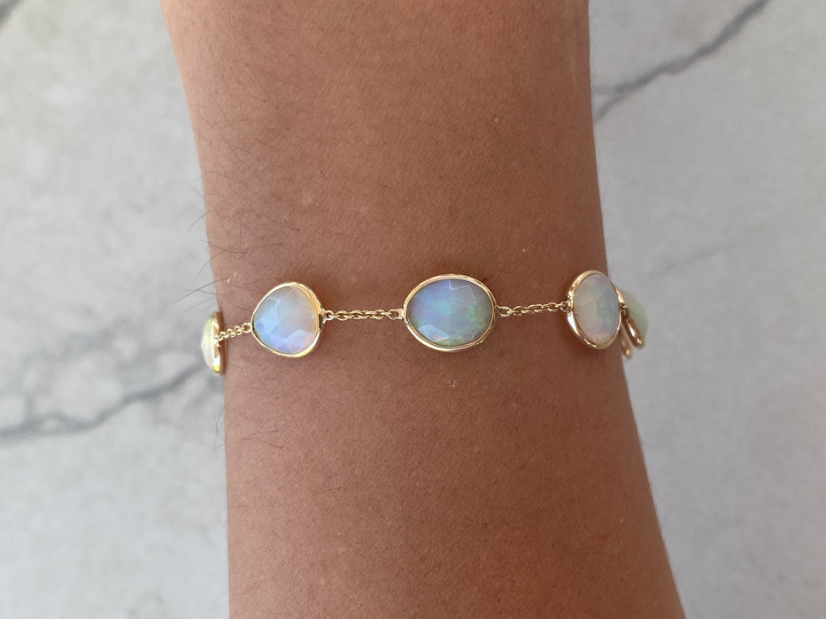 14K Natural Opal Bezel Station Bracelet