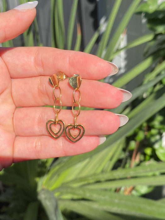 14k heart dangly earrings