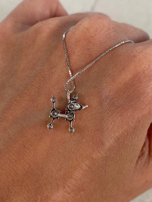 Vintage 18K White Gold Diamond Poodle Necklace