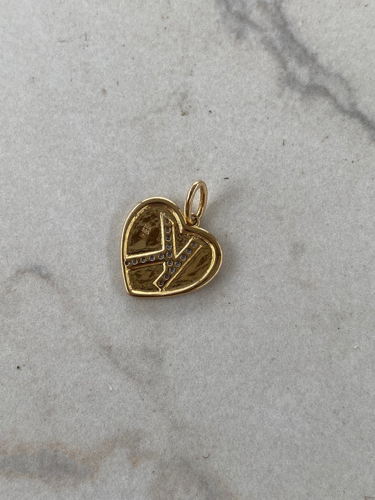 14K Diamond Letter K Heart Charm