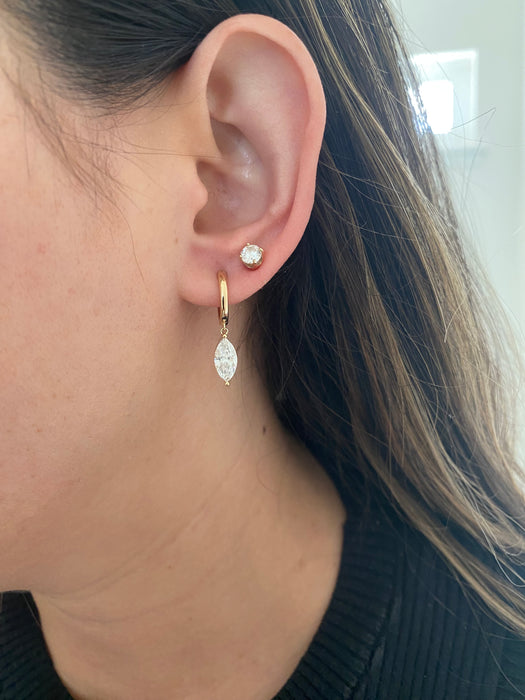 14k lab marquise diamond huggie earrings