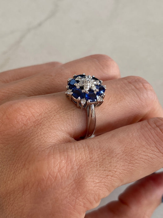 Vintage Platinum 850 Sapphire & Diamond Ring Size 6.5