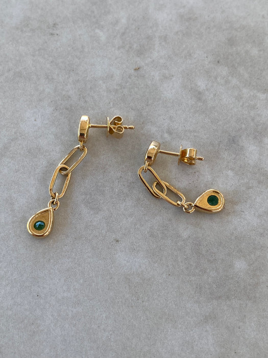 14K Natural Emerald Teardrop Dangle Earrings