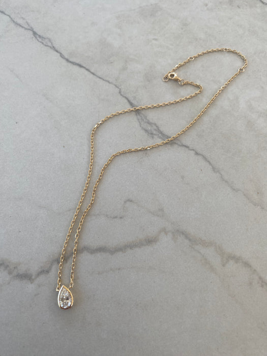 14K Solid Gold Biker Chain 1.1 Carat Pear Lab Diamond Necklace
