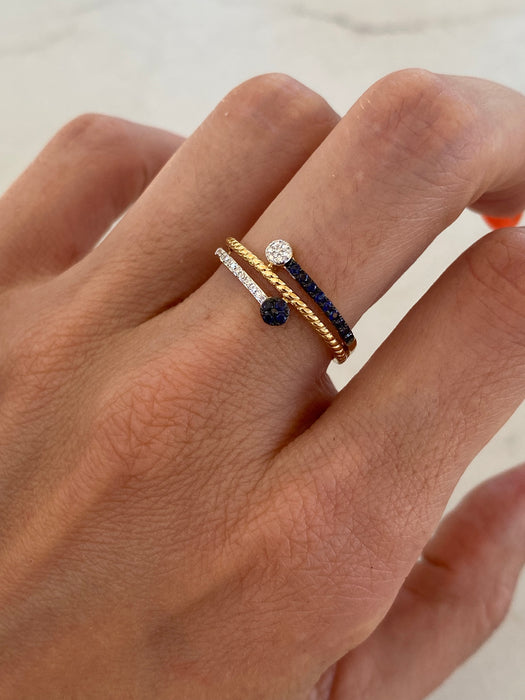 14K Gold Blue Sapphire & Diamond Croissant Ring