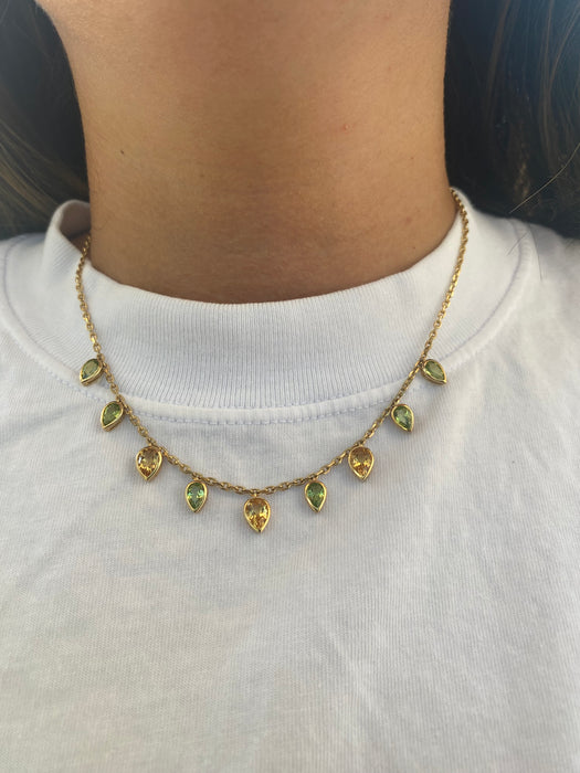 14K Solid Gold Peridot & Citrine Station Chain Necklace