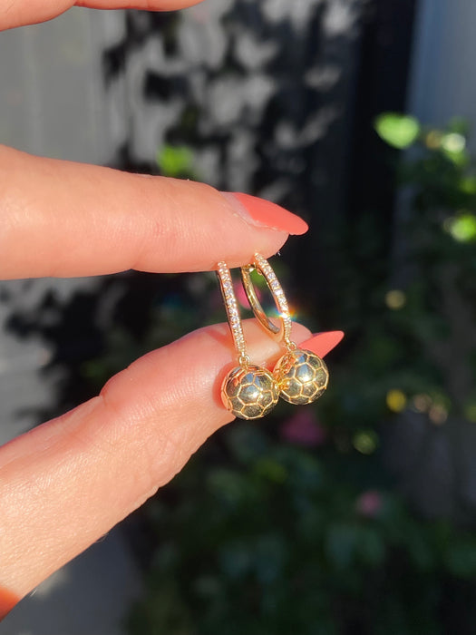 14k diamond ball huggie earrings