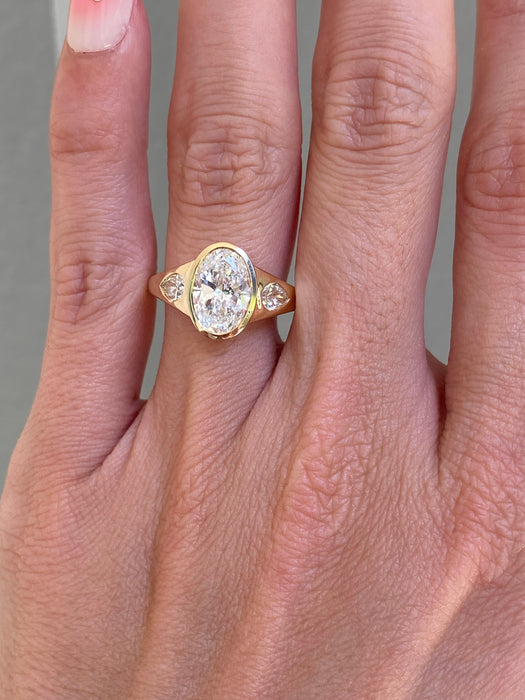 14K Gold 2.69 Carat Oval & Pear Lab Diamond Ring