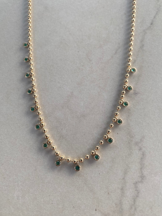 14K Gold Natural Emerald Charm Bead Necklace