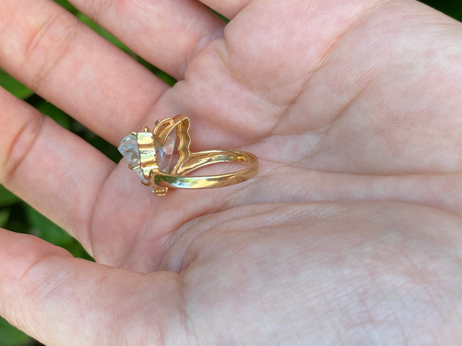 14k carved blue topaz diamond butterfly ring size 6.75