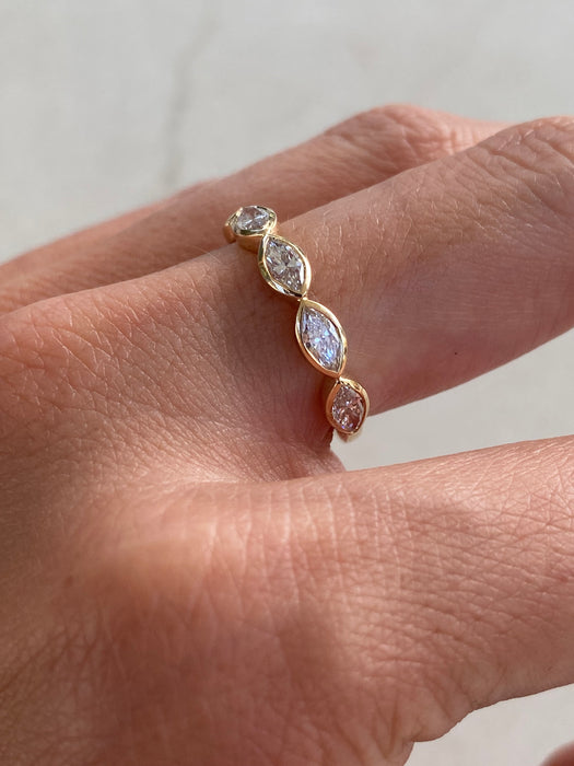 14K Gold East-West Marquise Lab Diamond Bezel Band Ring