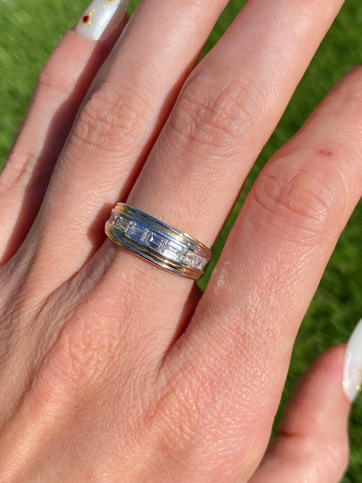 Vintage Platinum & 18k Gold Emerald-Cut Diamond Ring