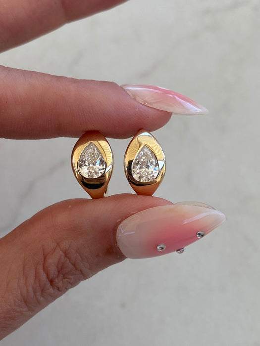 14K Gold Flush Set 1.5 Carat Lab Pear Diamond Huggie Earrings