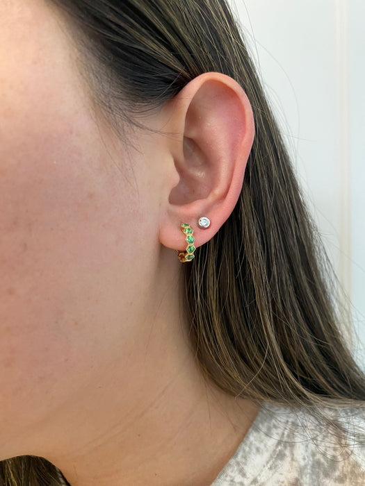 14K Gold Hexagon Tsavorite Garnet Huggie Earrings