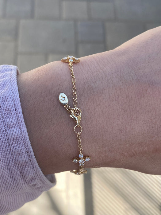 14K Lab Diamond Star Flower Bracelet – 1.1 Carat VS-F Diamonds – Adjustable 6-7”